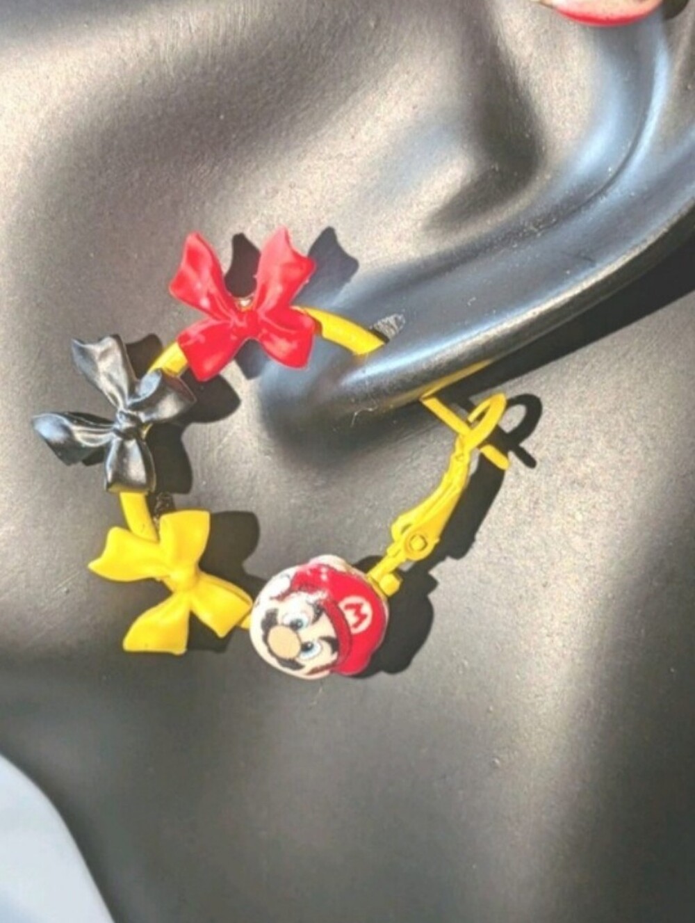 Yellow Kids Mini Hoop Earrings with Character Charms and Bows - Picture 4 of 7